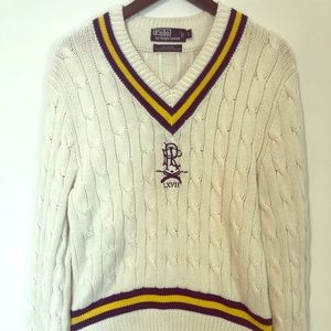 Ralph Lauren V-Neck Sweater - White, Blue, Gold